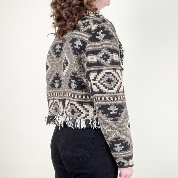 Vintage Cropped Fringe Coastal Cowgirl Oversized Blazer Jacket Coat Boho Western - Picture 3 of 8